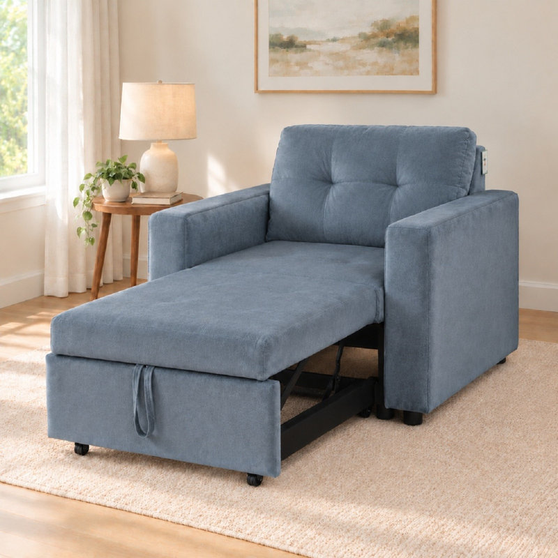 Upholstered Convertible Chair, Dark Grey