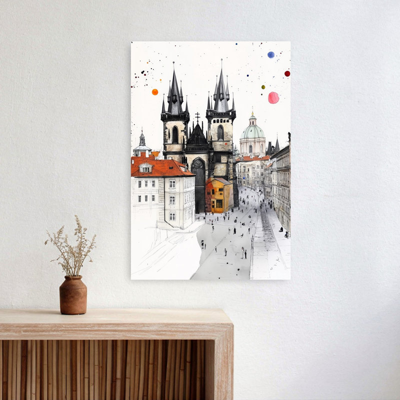 Prague Old Town Splendor Colorful Gothic Vibrant Architecture City Wall Art Print 1 Piece Wrapped Canvas Wall Art
