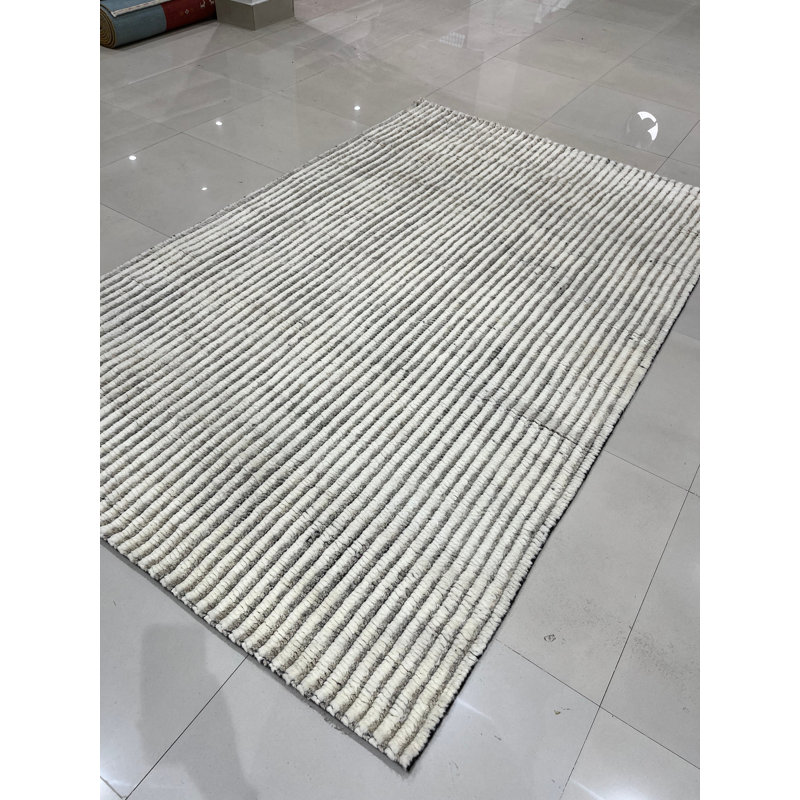 Tapis ivoire en laine noué à la main Montsho, Rectangle 10 pi x 14 pi
