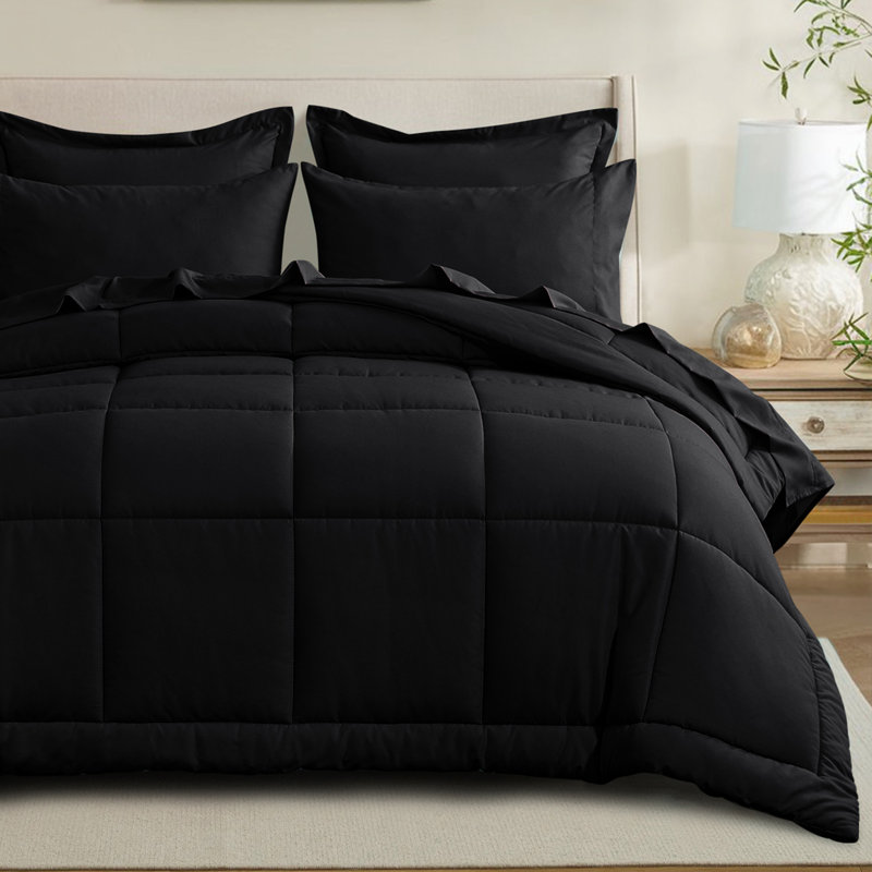 Ensemble d'édredon en microfibre 5/7-pièces , Édredon pour grand lit simple + 4 pièces supplé, Rouge / Noir