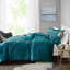 Housse de couette en velours froissé très grand / très grand - bleu sarcelle avec coussins décoratifs à brides étroites pour un look élégant-117370885-117370886