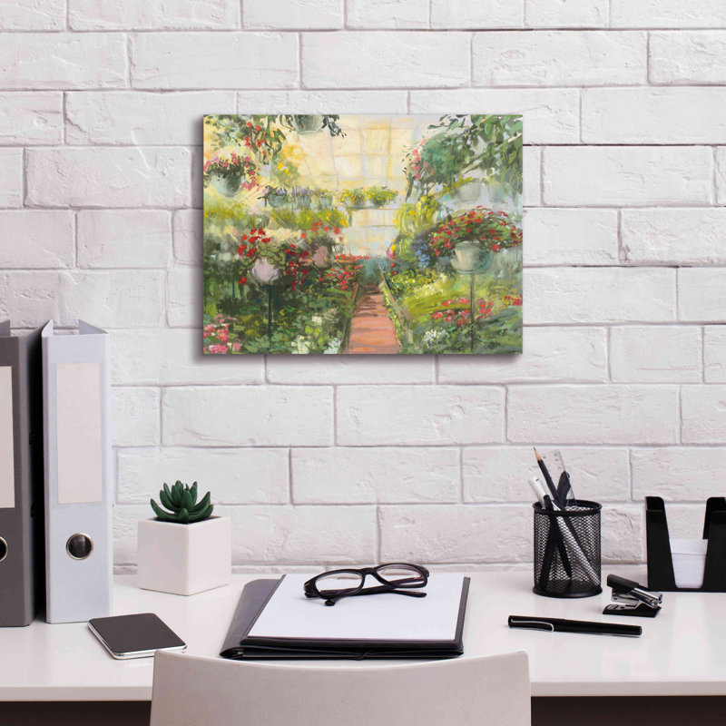 «Aamori Greenhouse Flowers Crop» par Carol Rowan - reproduction d'art sur toile tendue, H 12 po x l 16 po x P 0,75 po