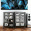 Armoire de rangement multimédia haute de 35,8 po avec roulettes, meuble télé stéréo AV avec 4 tablettes et porte réglables en verre, structure en acier robuste pour le salon, assemblage facile