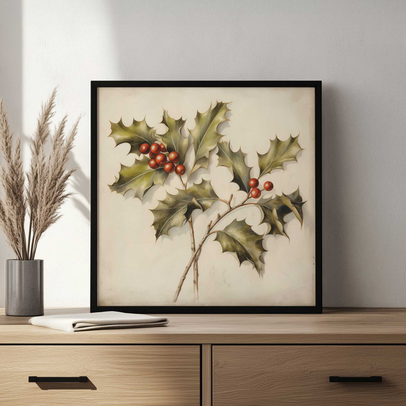 «Holly Sprigs» par Heidi Kuntz, reproduction d'art, L 20 po x H 20 po, Noir, Impression encadrée