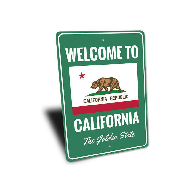 Panneau "Welcome to California" en aluminium, H 14 po x l 10 po x P 0,04 po
