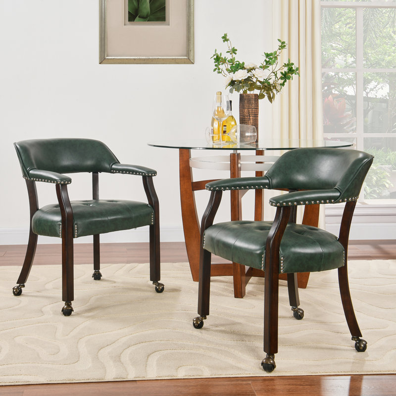 Ensemble de 2 chaises de salle à manger rembourrées de style Mid-Century moderne en bois synthétique avec accoudoirs et roulettes Wexford pour la salle à manger, la cuisine ou le bureau