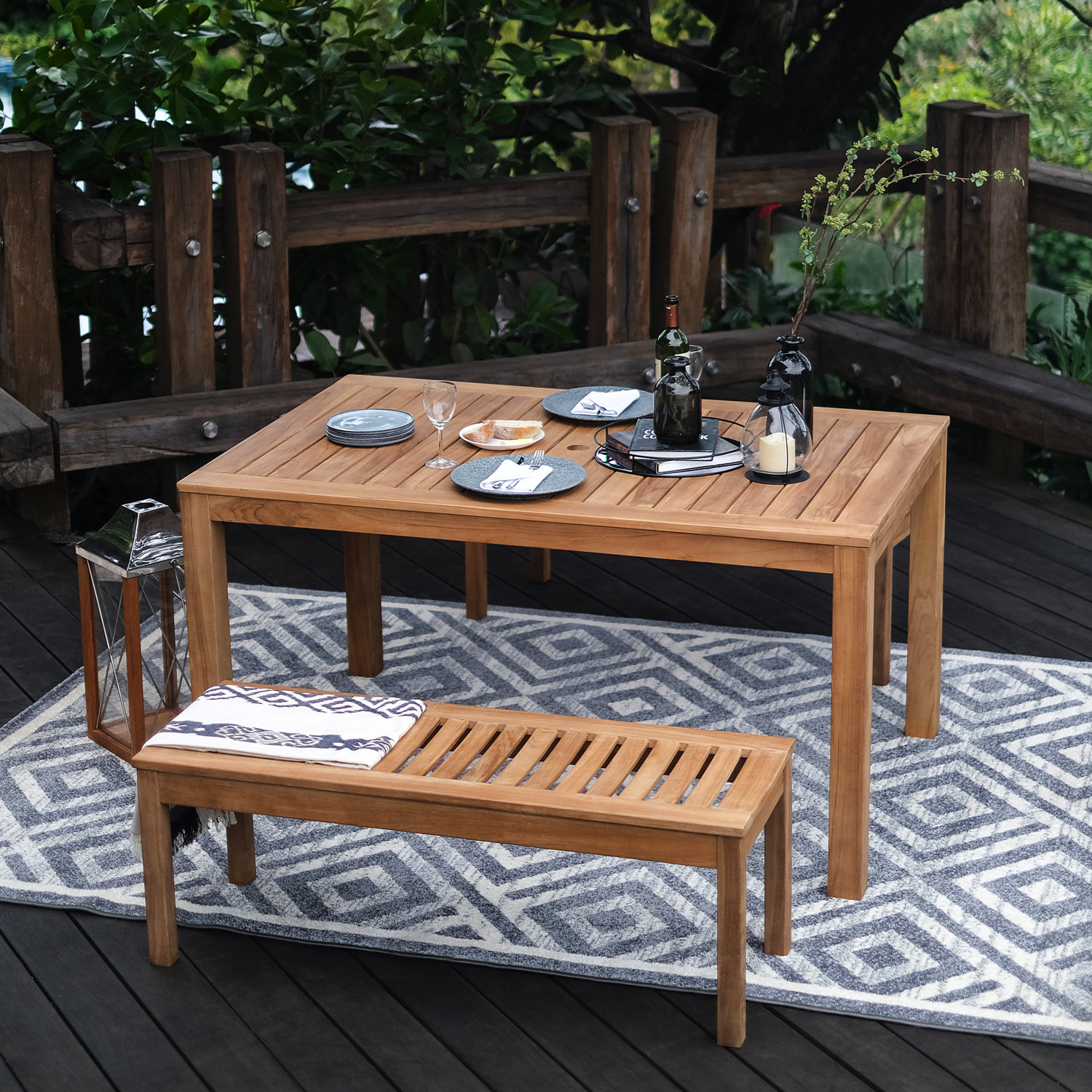Narelle 4-Person Teak Outdoor Rectangular 59" Long Dining Set