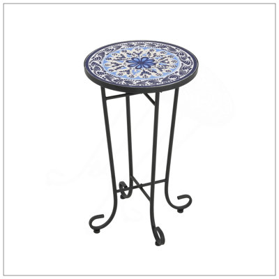 Table d'appoint de patio, bleu et noir