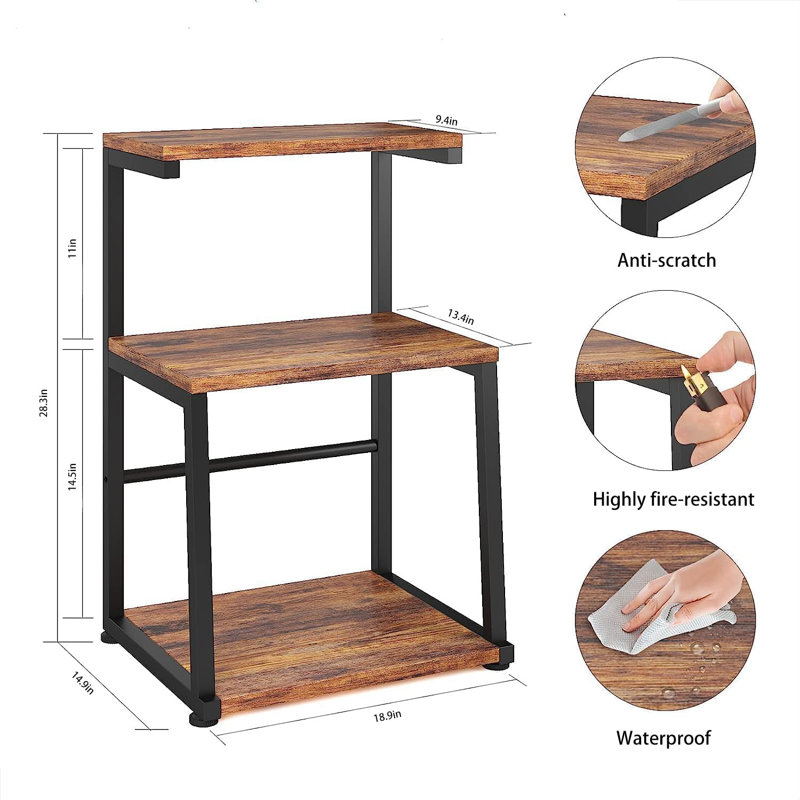 3 Tier Large Printer Stand, 23.6 X 23.6 X 22.6 Inches Square Printer Table With Storage Shelf, Rolling Printer Cart With Industrial Wheels