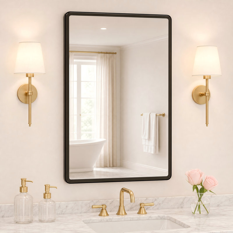 Miroir de salle de bain rectangulaire en aluminium avec verre trempé, 40" x 30"