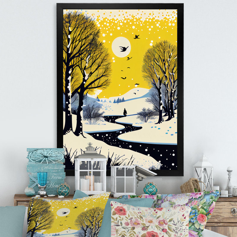 «Winter Trees with Snow Mountain River II», reproduction sur toile, Cadre photo noir, H 20 po x l 12 po x P 1 po