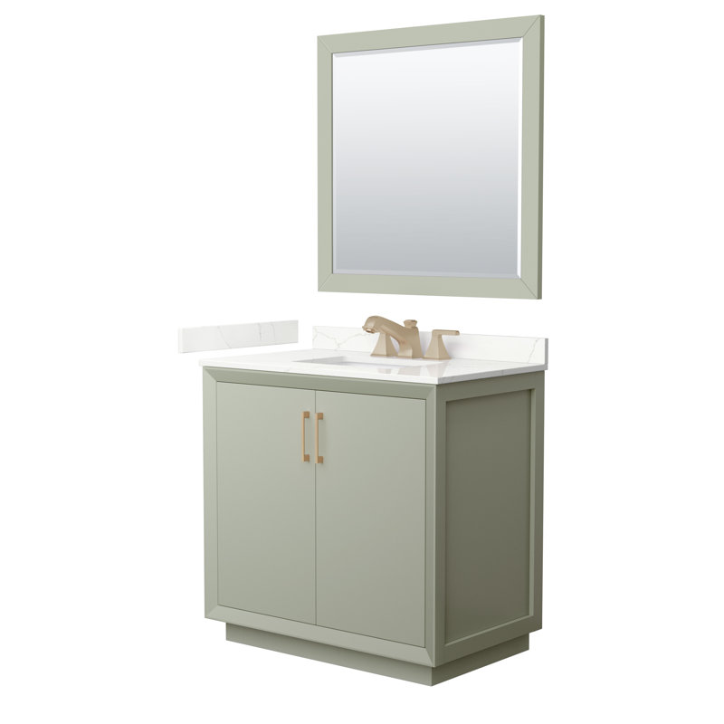 Strada 36'' W Single Vanity, Giotto Quartz, Light Green, Matte Black