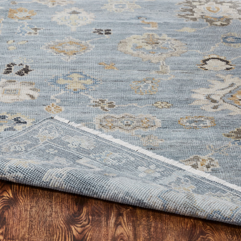 Ambrose Hand Knotted Oriental Area Rug in Blue; Washed Denim, Runner 2'6" x 10'