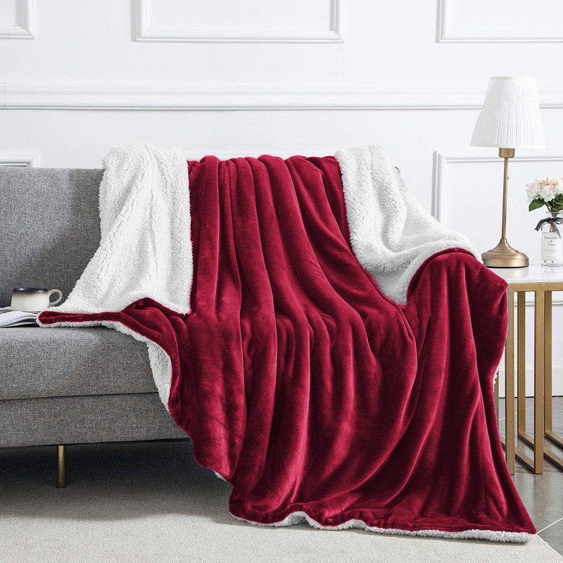 Aspire Homeware Deluxe Hotel Collection Ultra-Soft Sherpa Fleece Throw Blanket for Plush & Cozy Comfort, Burgundy
