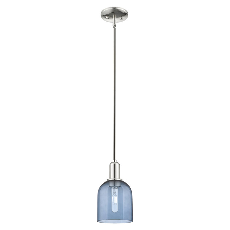 Arcadia - Berbor - Mini-luminaire suspendu avec tige 6 po 1 lumière - Finition nickel poli - Abat-jour bleu, Bleu