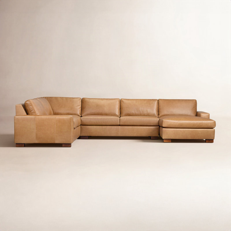 Jonie Genuine Leather 4-Piece Sectional, Left Hand Facing, Bistro Saddle Genuine Leather