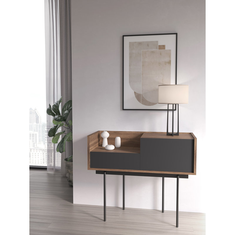 Amesfield 98cm Console Table, Graphite, Walnut/Graphite, 84cm x 98cm x 42cm