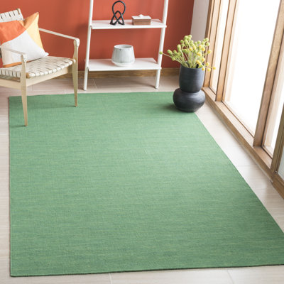 Tapis vert en laine / coton tissé à la main Kilim