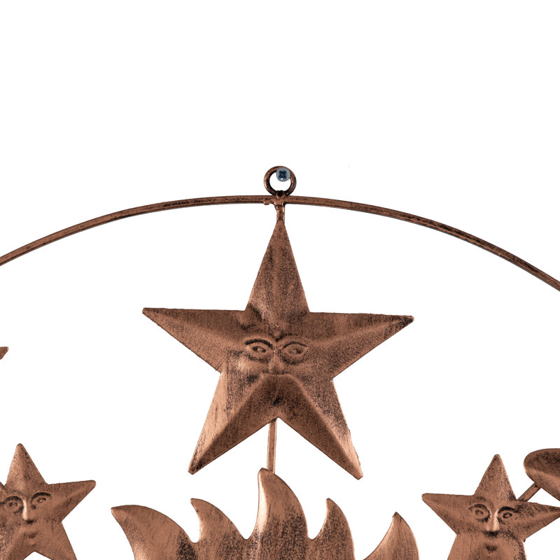 Metal Indoor Outdoor Sun and Moon Bronze Wall Decor with Stars