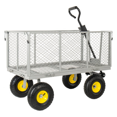 Chariot de jardin 4 en 1 en acier robuste avec doublure amovible, wagon utilitaire de 880 lb avec panneaux latéraux en filet et plateau amovible pour l'aménagement extérieur