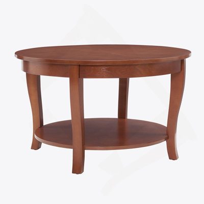 Traditional Round Coffee Table With Open Storage Shelf,2-Tier Storage Wood Center Circle Accent Table