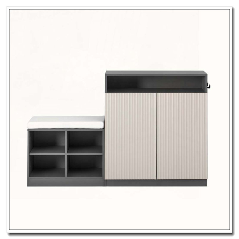 Shoe Cabinets Bench, 2 Doors and 3-Tier Adjustable Shelves, Beige/Gray