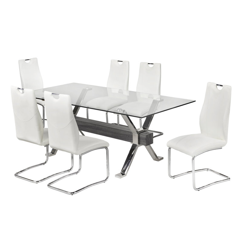 Ensemble de salle à manger 5 pièces, gris / blanc, Blanc, 7