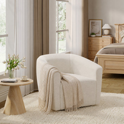 Modern 360° Swivel Barrel Chair For Living Room, Comfy Chenille Accent Chair With Heavy Duty Base, Soft Curved Round Lounge Armchair For Bedroom Corner, Small Space Reading Nook