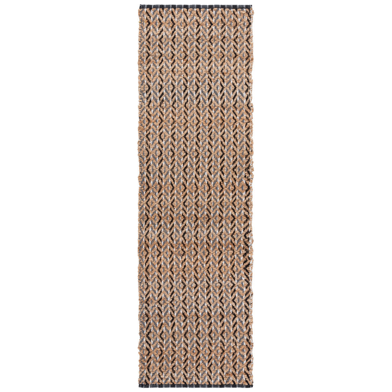 Natural Fiber 661 Flatweave Jute/Cotton Geometric Rug in Natural/Black/Ivory/Dark Gray, Runner 2'3" x 8'