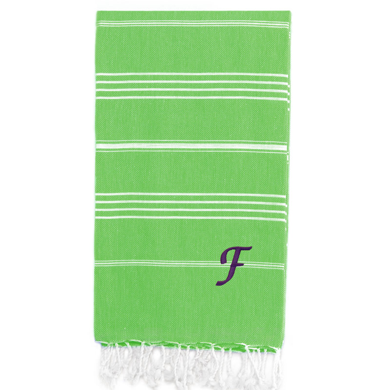 Serviette de plage 100% coton Pestemal Lucky, F, Vert clair / blanc