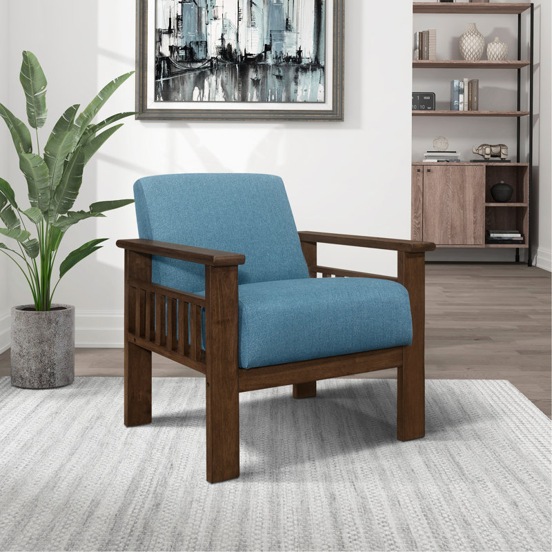 Fauteuil d'appoint avec assise en tissu et structure en noyer, Bleu
