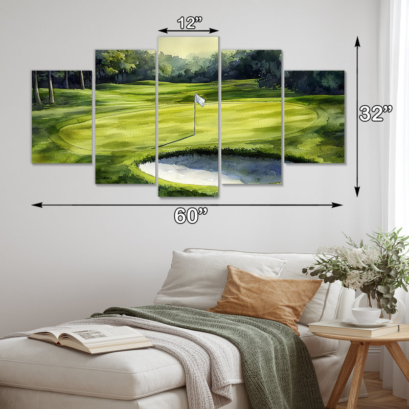 «Golf Course», «Horizon II», art mural moderne pour le salon, H 32 po x l 60 po, 5