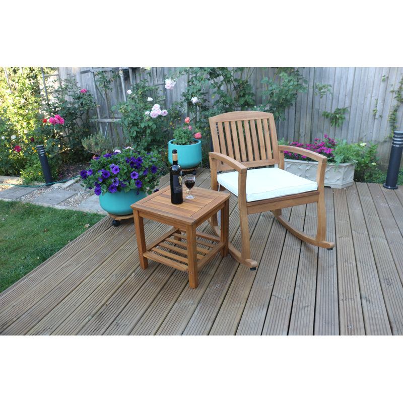 Santorini Set with Cushion FSC 100% Acacia Wood Natural Colour (1 chair + 1 side table)