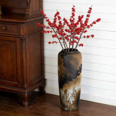 Large Black Ceramic Floor Vase, 19.7 Inch Farmhouse Vase With Rustic Terracotta Finish, Vintage Style Home Decor For Living Room, Entryway, Or As A Centerpiece