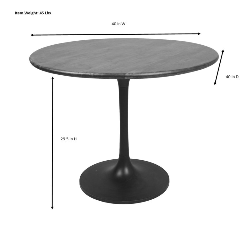 Table de salle à manger Alden, Noir, H 29,63 po x L 40 po x l 40 po