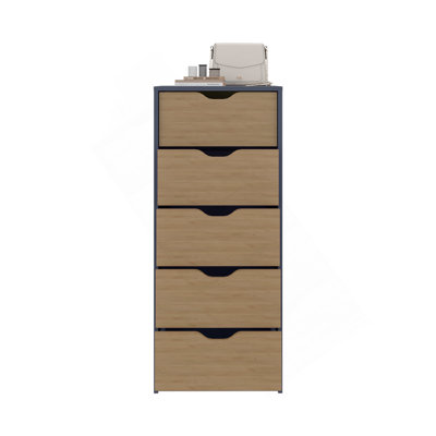 Commode H 42,4 po, 1 tiroir, 5 tablettes, bleu Alby / chêne naturel - Chambre