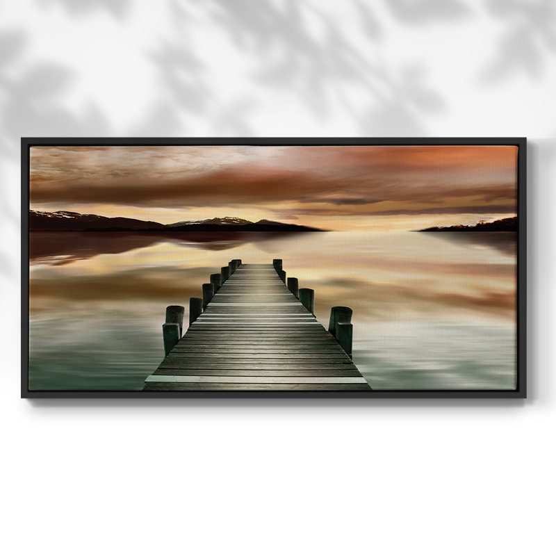 Jetée au coucher du soleil - Toile tendue avec châssis, prête à accrocher, Noir, noir, noir, noir, H 21 po x l 41 po