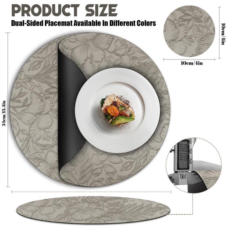 Azevedo Faux Leather Placemat And Coaster Set, Grey