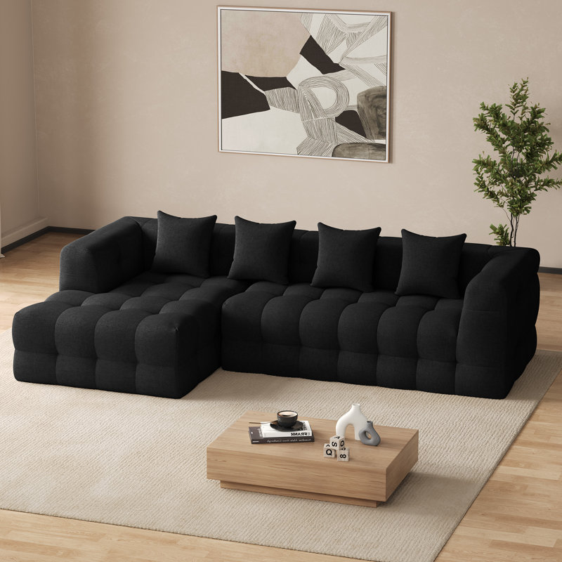 Canapé modulaire rembourré 2 pièces rembourré et sans capitonnage, Face à la gauche, Chenille noir