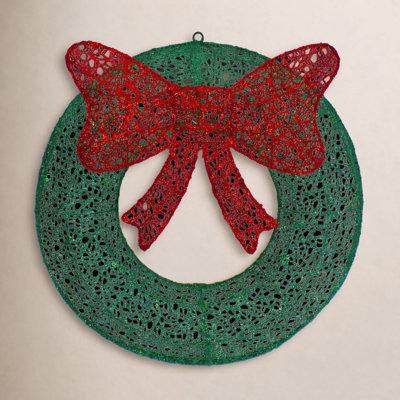 24" LED Lighted Green Glitter Wreath