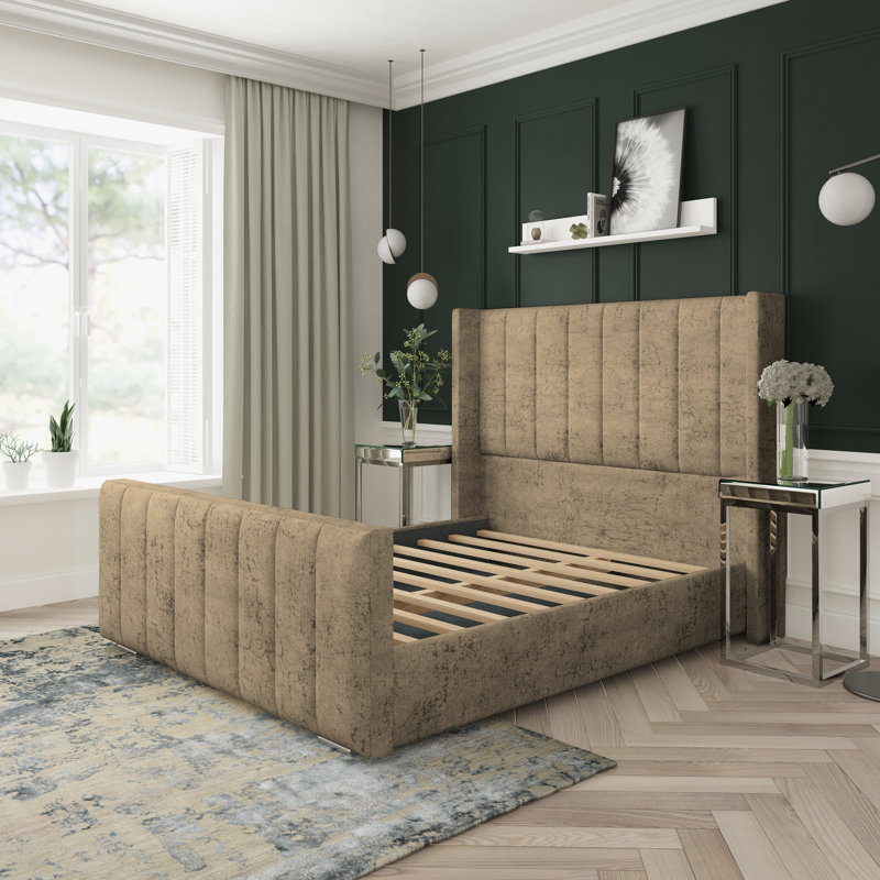 Willow Marble Upholstered Bed Frame, Kingsize (5'), Mink