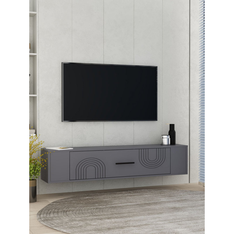Meuble télé moderne en anthracite de 47,2 po x 13,0 po x 13,1 po | 100% panneau de particules enduit de mélamine, épaisseur: 0,7 pouce | Conception murale, concept géométrique élégant, parfait pour le salon et les espaces de divertissement