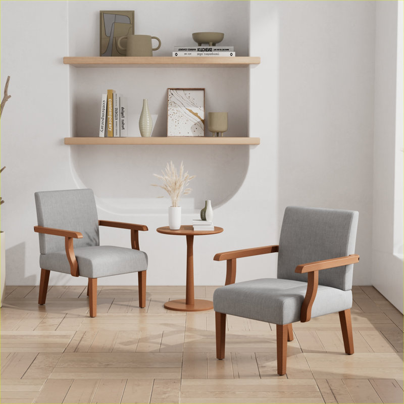 Ensemble de fauteuils d'appoint rembourrés 2 places en tissu contemporain gris ardoise avec table d'appoint ronde en bois
