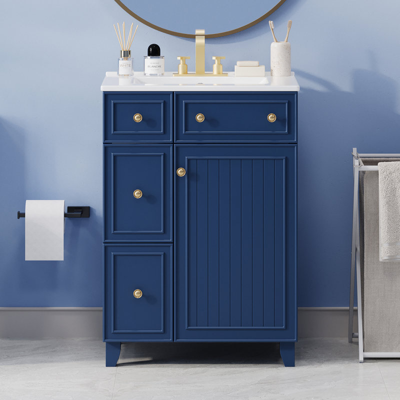 Ensemble de meuble-lavabo simple 24 po Norreen, Bleu, Doré