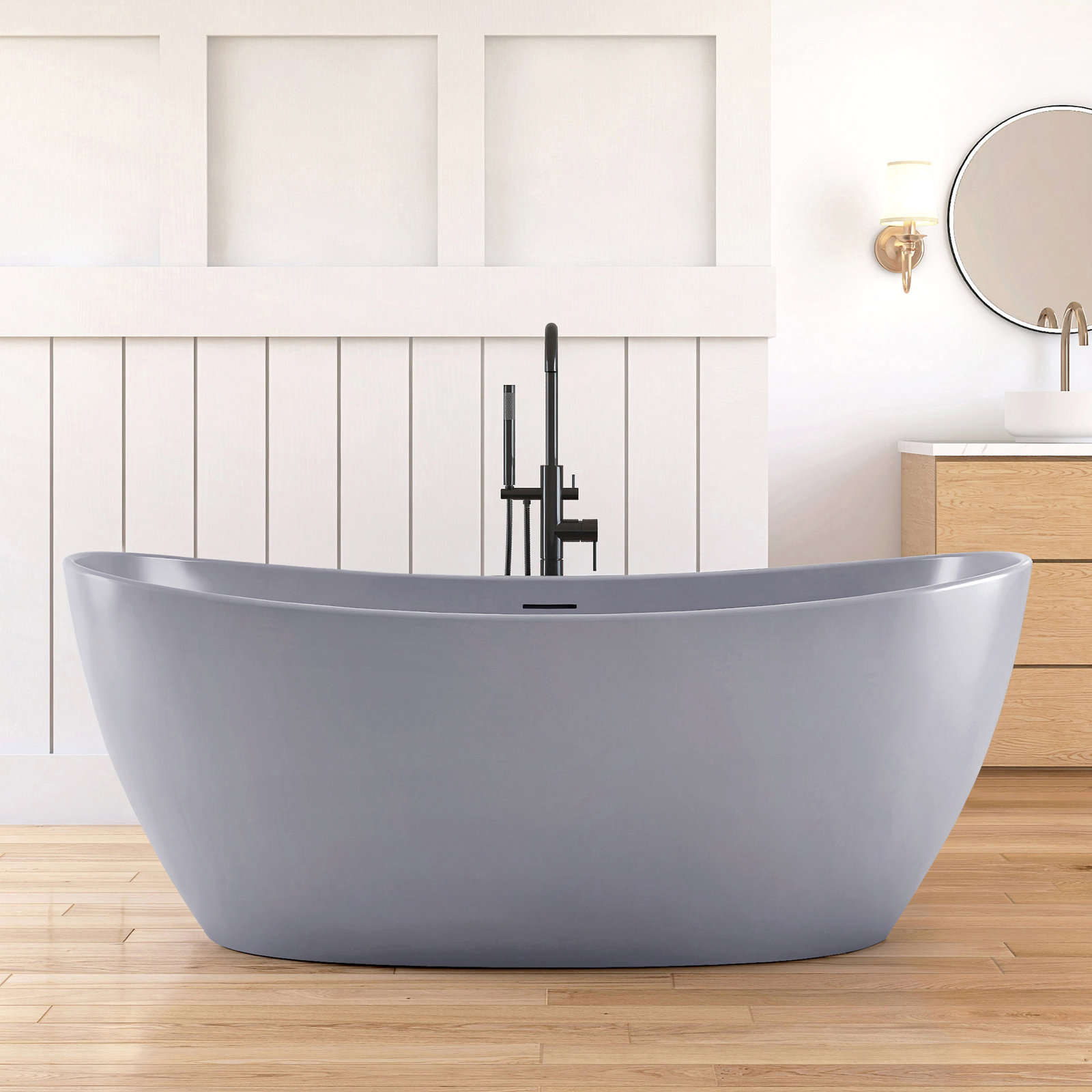 Forma 65" Double Slipper Soaking Bathtub, Light Gray