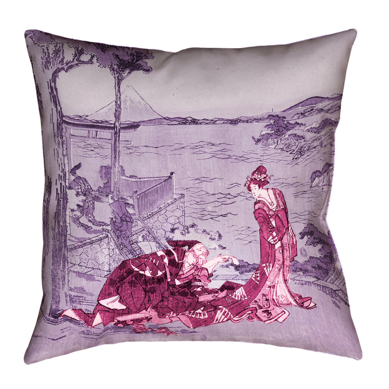Coussin Katsushika Hokusai, 18 po x 18 po, Rose / Mauve