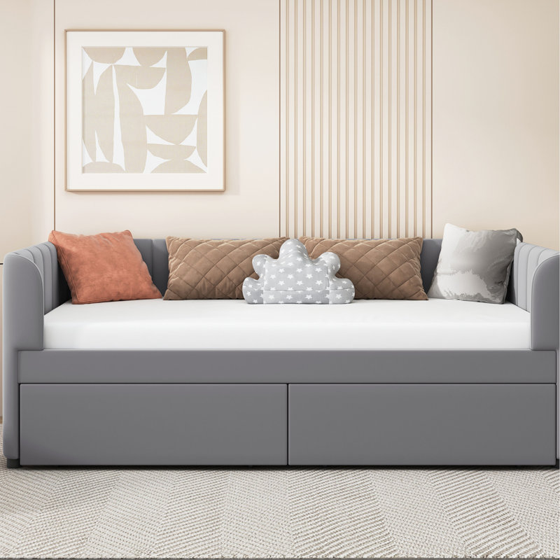 Gray Velvet Twin Daybed With Ergonomic And 2 Practical Drawer Options In For A Relaxed Vibe Drawers, Gray