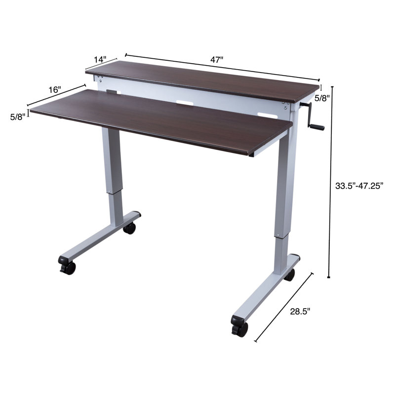 Selinger Adjustable Metal Base Standing Desk, 47.25" H x 47.25" W x 28.5" D, Dark Walnut/Silver