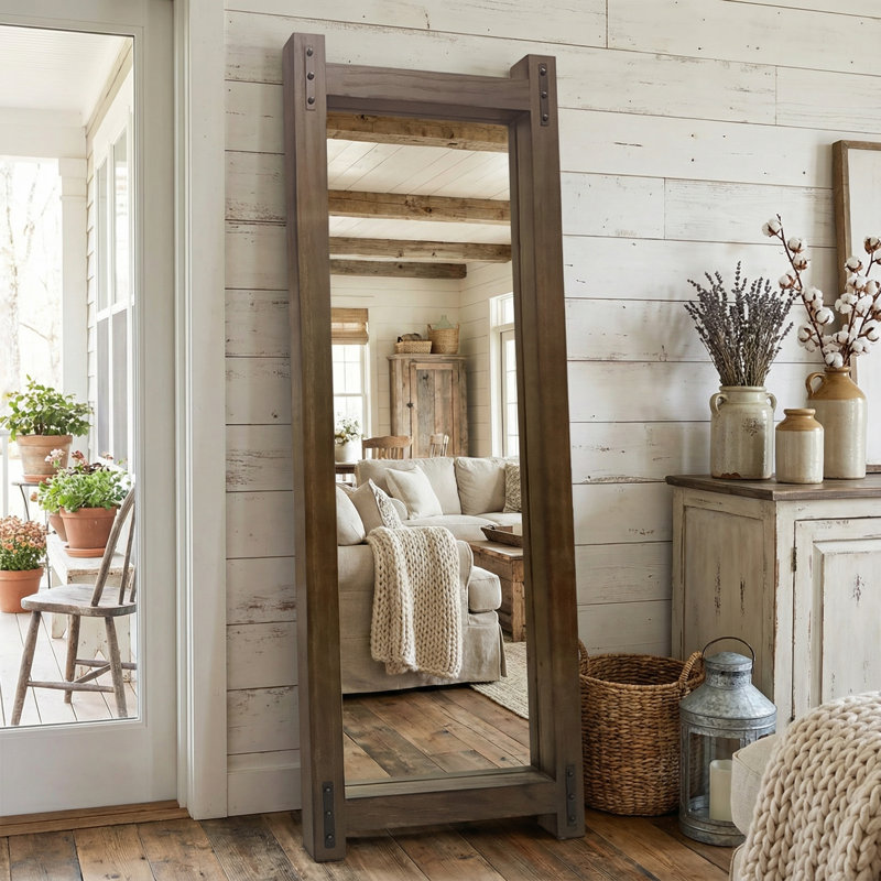 Rustic Farmhouse/Cabin Log Full Length Wood Mirror 60"L x 21"W