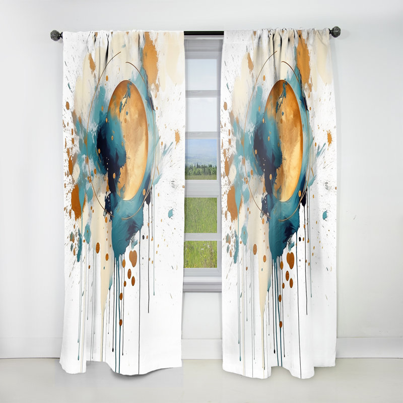 Dryer Teal Adn Gold Elegance I - Abstract Minimalism Curtain - Velvet Room Darkening - 1 panel, 52" W x 95" L